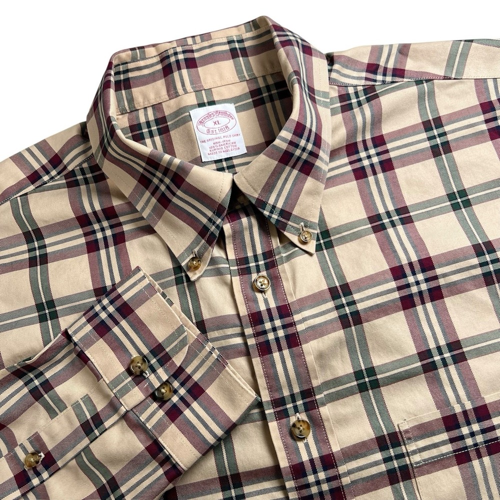 Brooks Brothers Mens XL Brown Plaid Long Sleeve Button Down Shirt Supima Cotton